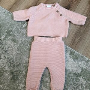 Little Co Pink Knit Baby Sweater and Pants Set